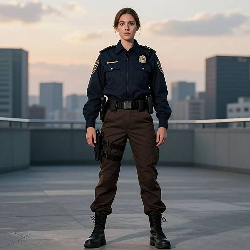 Confident Female Officer in Urban Dawn