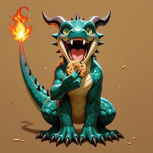 Happy Dragon-Like Creature Enjoying a Cookie Happy Dragon-Like Creature Enjoying a Cookie