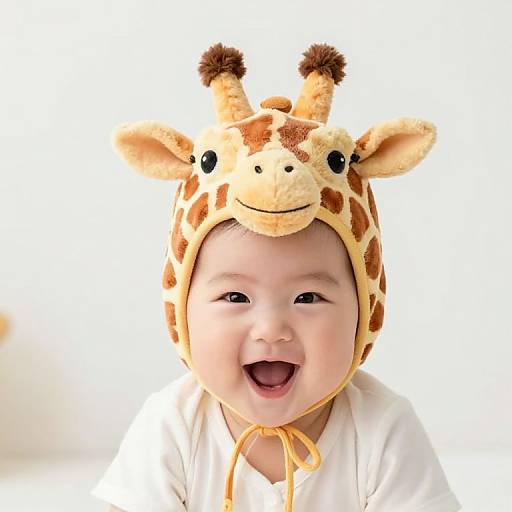 Joyful Baby in Whimsical Giraffe Hat