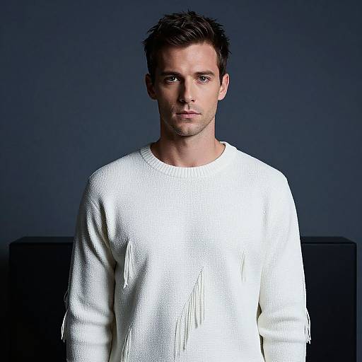 Portrait of Man in White Fringe Sweater