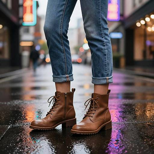 Stylish Ankle Boots on Rainy Street