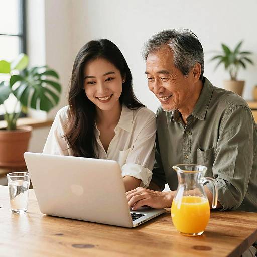 Young Woman and Older Man Sharing Laptop