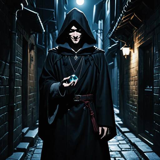 Mysterious Hooded Figure Holding Blue Gem