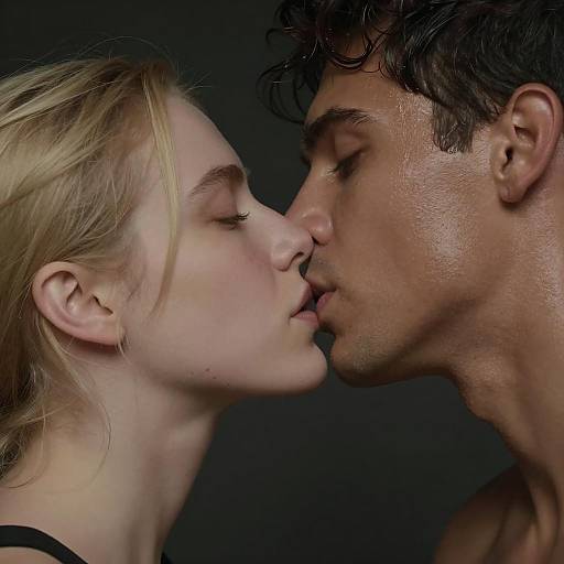 Intimate Kiss Between Diverse Lovers