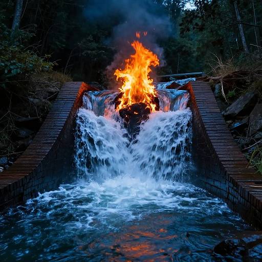 Uphill River Cascades into Fiery Source