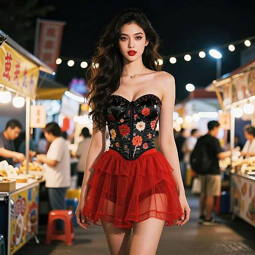 Playful Woman at Night Market