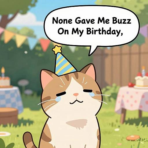 Crying Cat Birthday Party Close-up