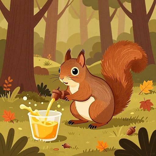 Comic Squirrel Gathering Acorns