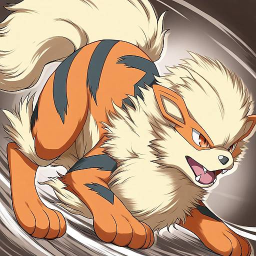 Illustration of Arcanine, pokemon in the style of Akino hamo