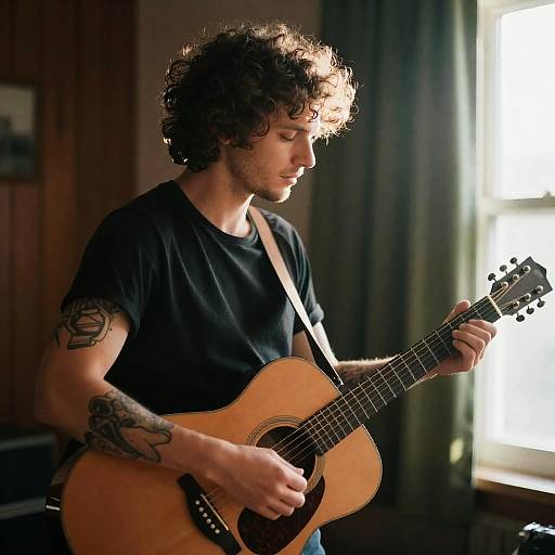 Candid Profile of a Tattooed Musician