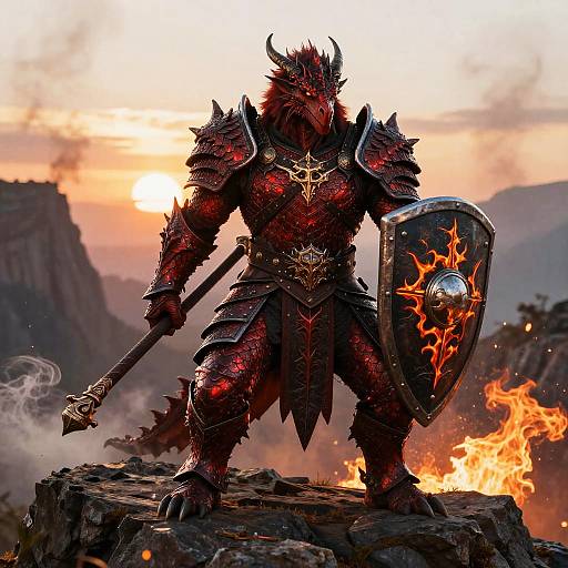 Red Dragonborn Fighter on Cliff