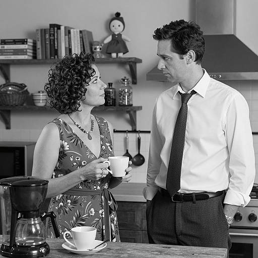 Intimate Kitchen Scene in Monochrome