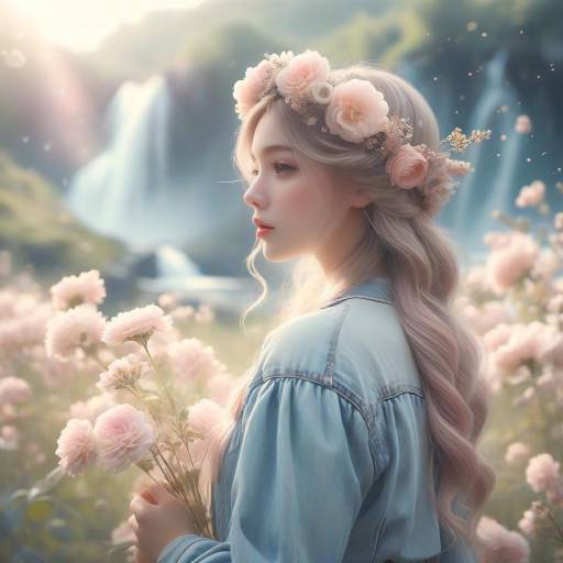 Young Woman in Floral Crown at Sunset