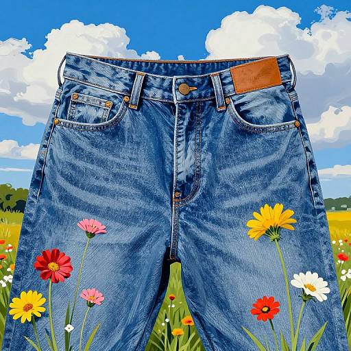 Pop Art Wildflowers in Denim Sky