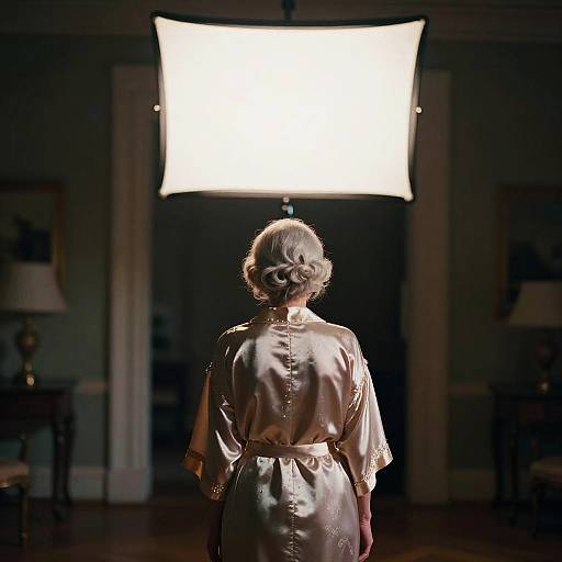 Wistful Silver-Haired Woman in Vintage Satin