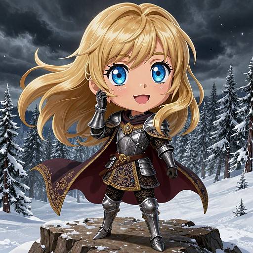 Epic Anime Girl on Snowy Cliff