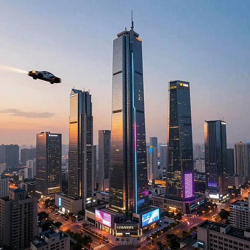 Futuristic Cyberpunk Cityscape at Dawn