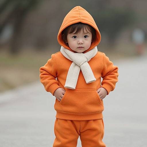 Child in Orange Hoodie and Scarf