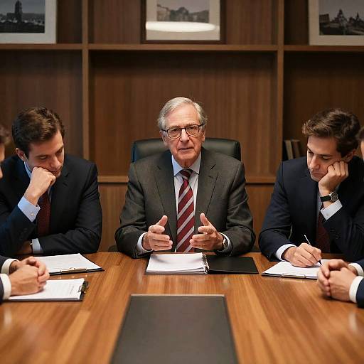 Business Meeting in a Wooden Boardroom
