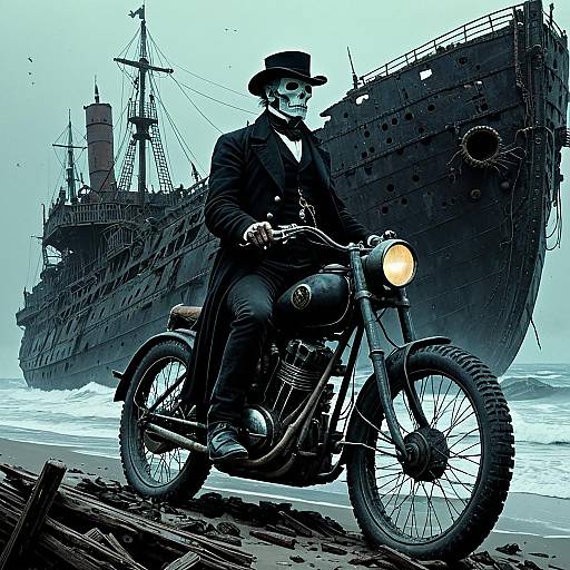 Phantom Rider on Vintage Motorcycle by Shipwreck