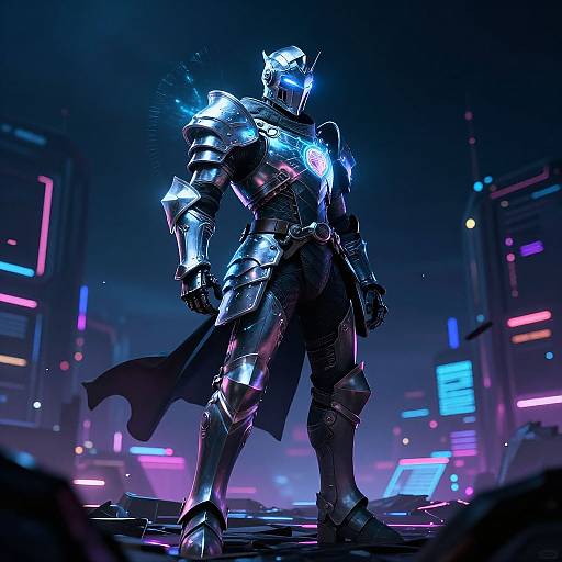 Cyberpunk Knight on Neon Battlefield