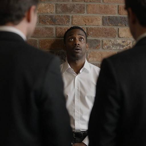 Surprised Man Against Dim Brick Wall