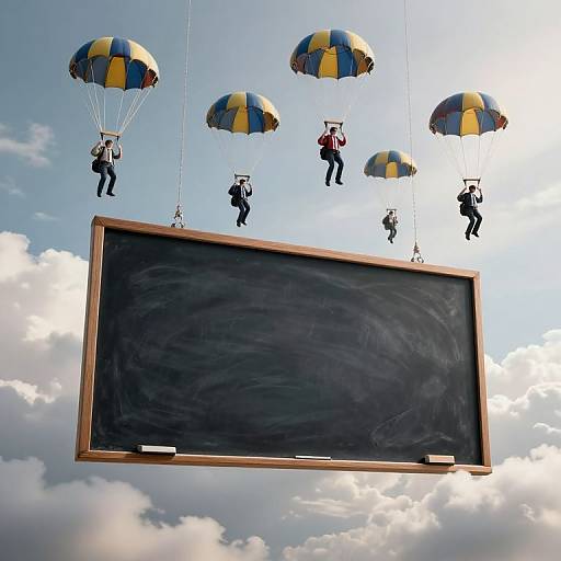 Scholars Hover Above Giant Blackboard