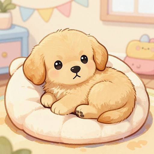 Kawaii Golden Retriever Puppy Cozy Scene