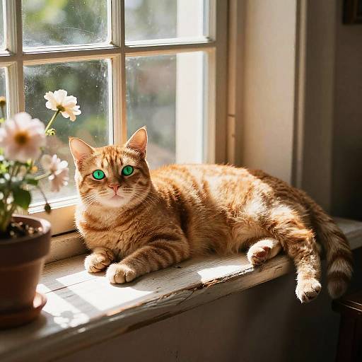 Playful Ginger Cat on Vintage Windowsill