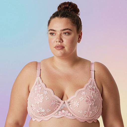 Elegant Plus-Size Model in Pink Lace
