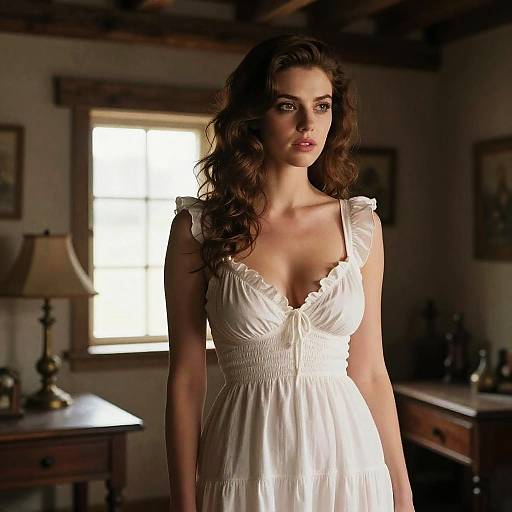 Portrait of Woman in Rustic Room