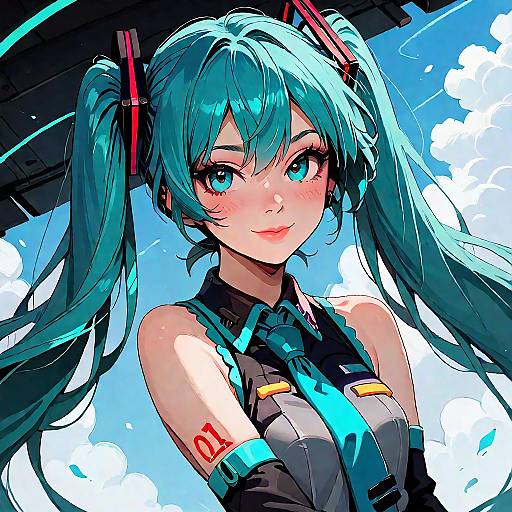Hatsune Miku Floating in Cloudscape