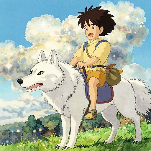 Ashitaka on Spirit Wolf Key Shot