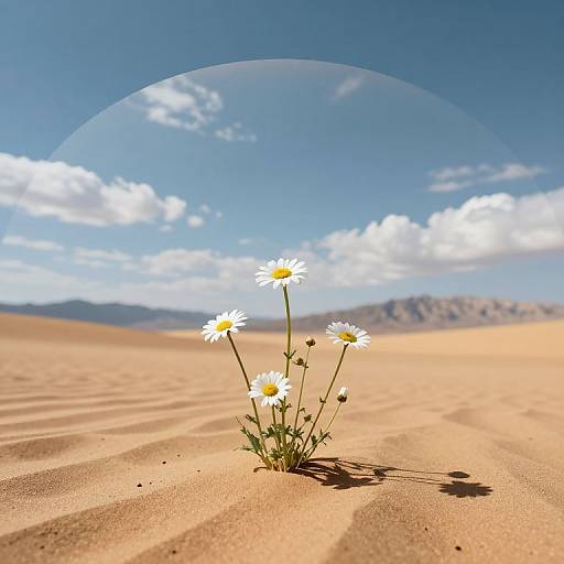 Surreal Daisies in Desert Reflection