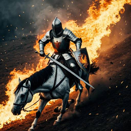 Armored Knight Charging Through Flaming Battlefield