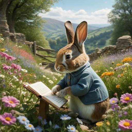 Thoughtful Rabbit Writing Poetry in Nature Thoughtful Rabbit Writing Poetry in Nature