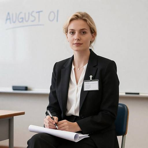 Classroom Portrait: Blonde Woman with Pen