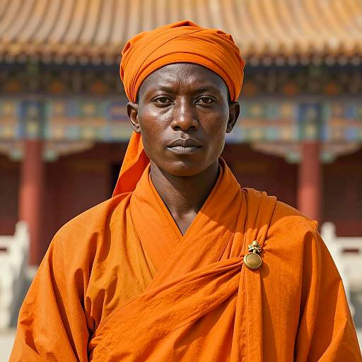 Photorealistic Monk in Orange Attire