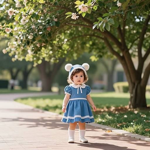 Innocent Baby Girl on Sunny Walkway