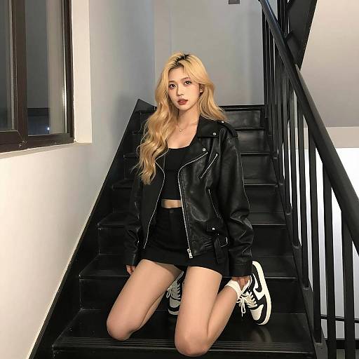 Stylish Young Woman on Urban Stairs