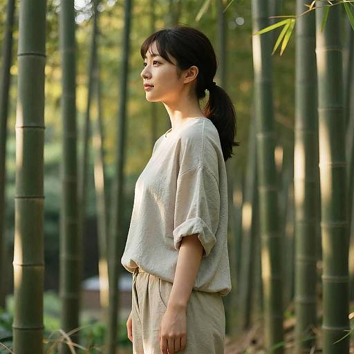 Lifelike Japanese Woman in Bamboo Forest