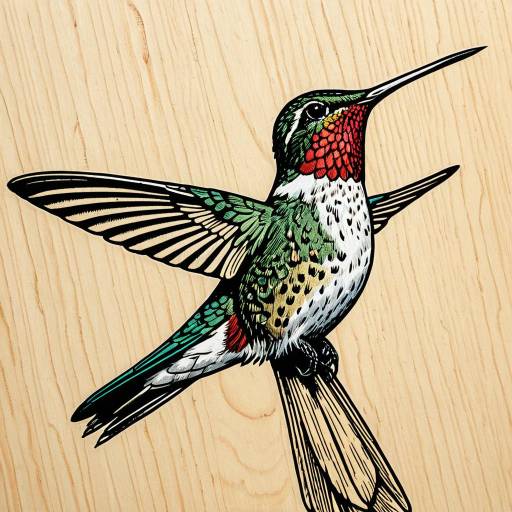 Vibrant Hummingbird Woodcut Illustration