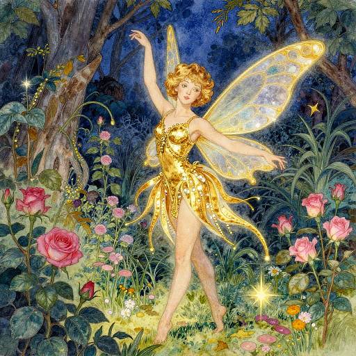 Rose-Gold Fairy in Twilight Garden