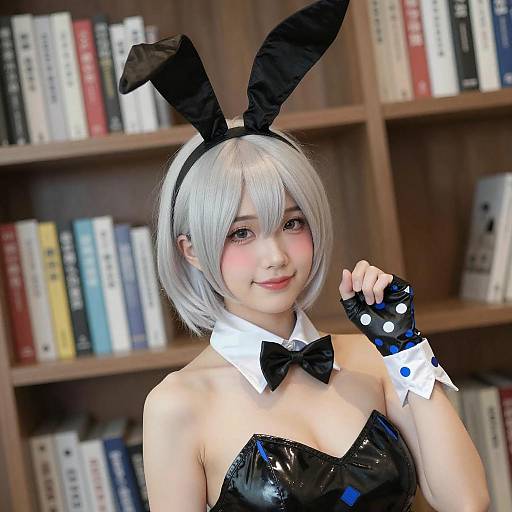 Playful Asian Woman in Bunny Cosplay