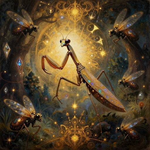 Clockwork Mantis Rococo Futurism Illuminated Manuscript