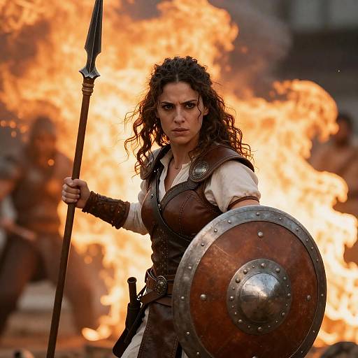 Warrior Woman in Fiery Action Scene