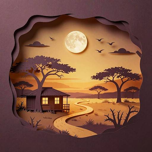 Sunset Savanna Paper Cut Art