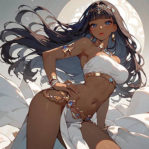 Stylish Dark-Skinned Anime Girl Pose