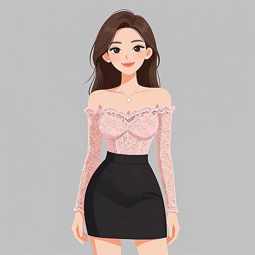 Chic Woman in Pastel Lace Outfit