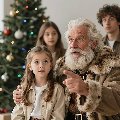 Elderly Man and Curious Girl at Christmas